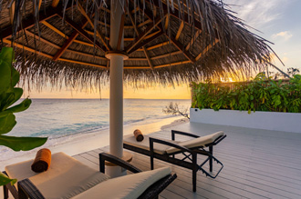 Cozy tropical resort room with modern decor and views